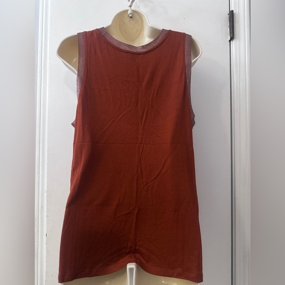Banana Republic M Rust Sleeveless Tank Top Sparkle Trim Rayon Viscose Shirt - Picture 5 of 9